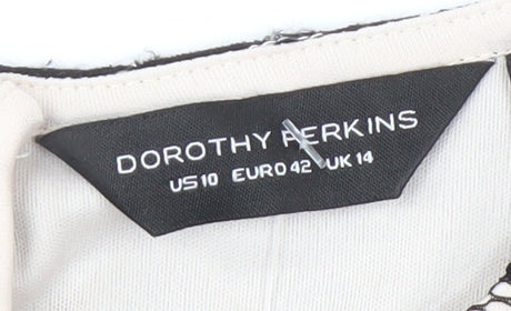 Brand and care label for Dorothy Perkins Black Sheath Dress, size 14, Lace Detail