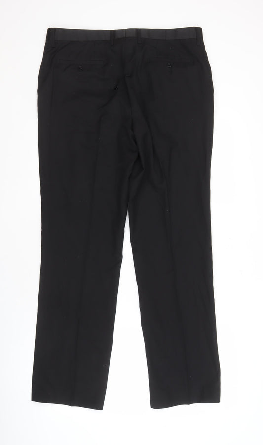 White Label Men's Black Trousers 36x32 Regular Fit