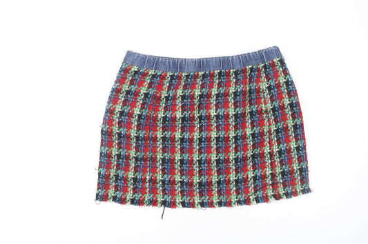 Bershka Women's Multicoloured Tweed Mini Skirt, Size L