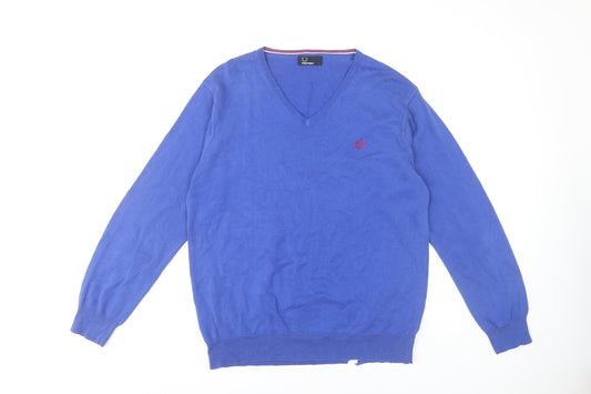 Fred Perry Men’s Blue V-Neck Pullover Jumper L