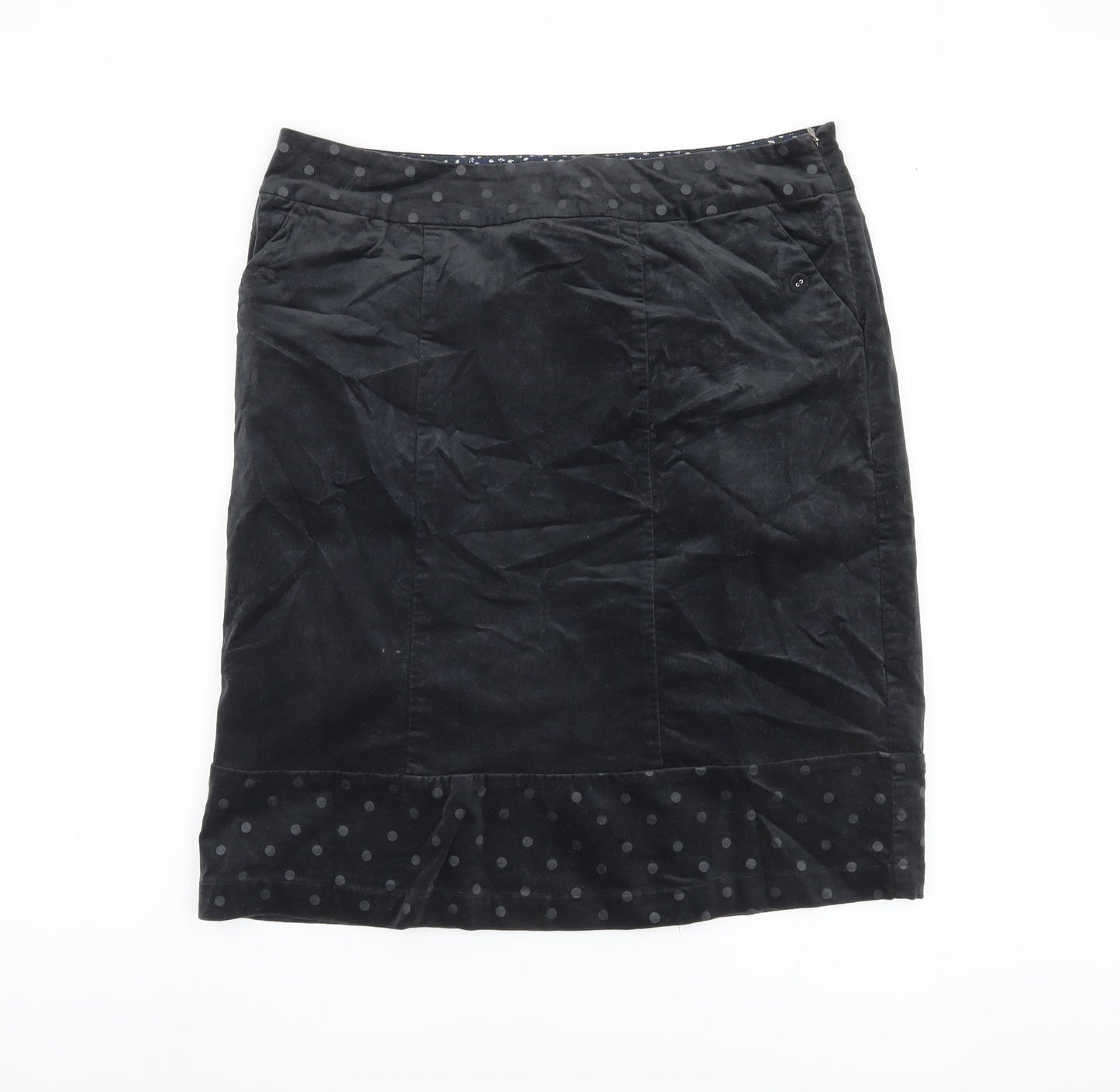 White Stuff Women's Black Cotton Polka Dot Skirt Size 14