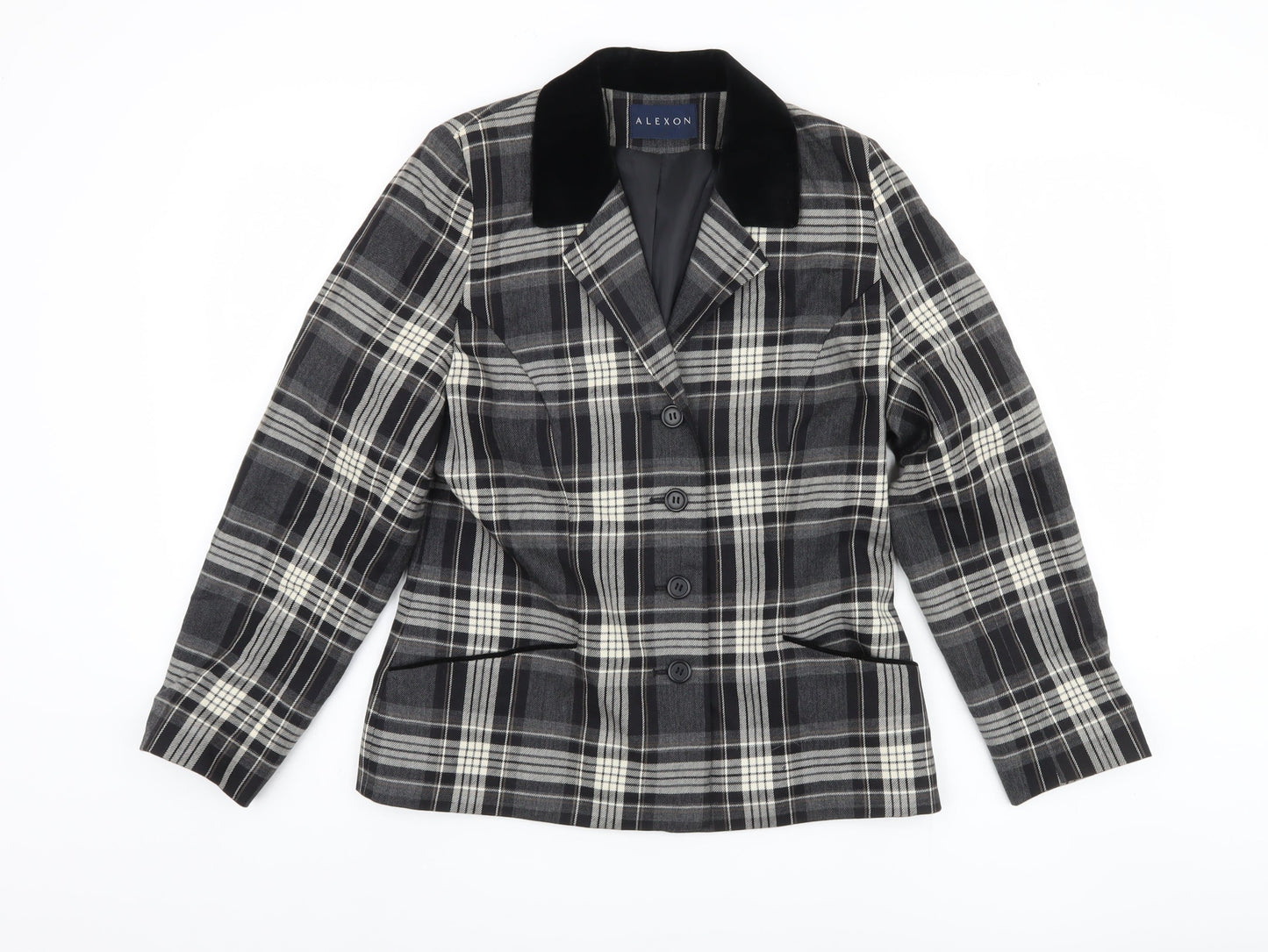 Alexon Women's Black Plaid Blazer 12 - Wool Tailored Jacket