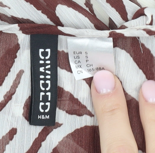 H&M Women's Brown Zebra Print Cropped Top, Size 8, Ruffle Accent