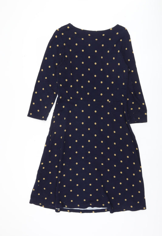 Joules Blue Polka Dot Dress, UK 12, 3/4 Sleeve, Boat Neck