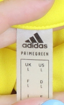 Brand and care label for Adidas Men's Yellow Polo Shirt, size L, Sports Jersey
