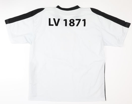 Identic Men's White XL Football V-Neck Logo T-Shirt