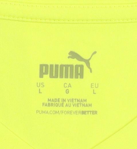 Brand and care label for Puma Men's Yellow T-Shirt, size L, - Sporty & Stylish