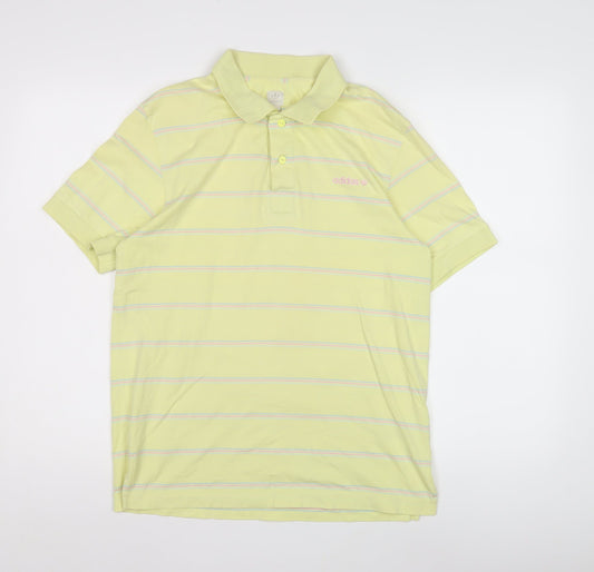 Adidas Men's Yellow Striped Polo Shirt - S