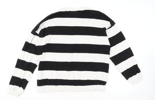 H&M Girls' Black & White Striped Cotton Sweatshirt 14 Plus
