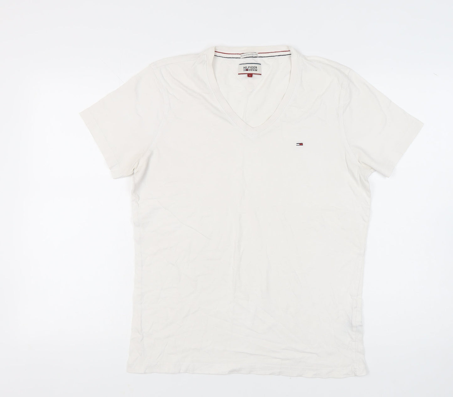 Hilfiger Denim Men's White V-Neck L T-Shirt