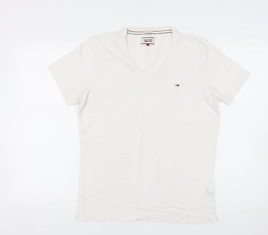 Hilfiger Denim Men's White V-Neck L T-Shirt
