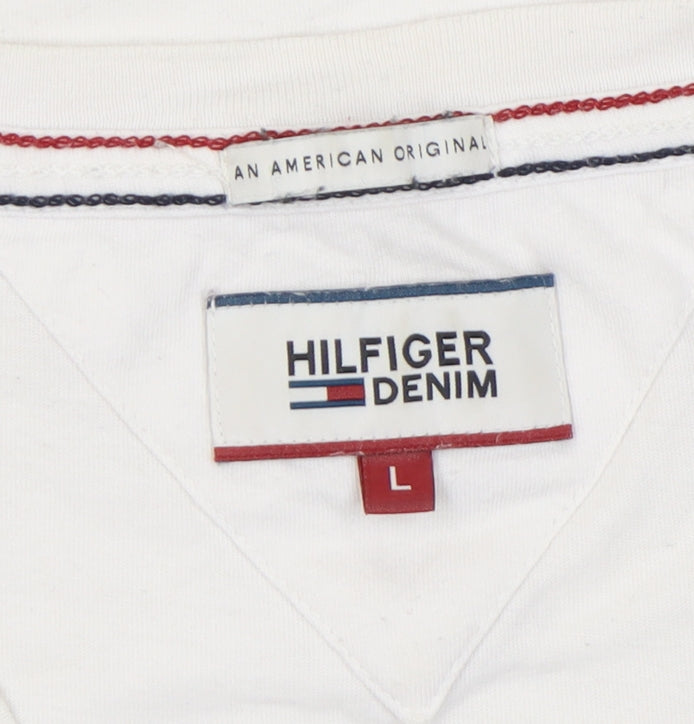 Hilfiger Denim Men's White V-Neck L T-Shirt