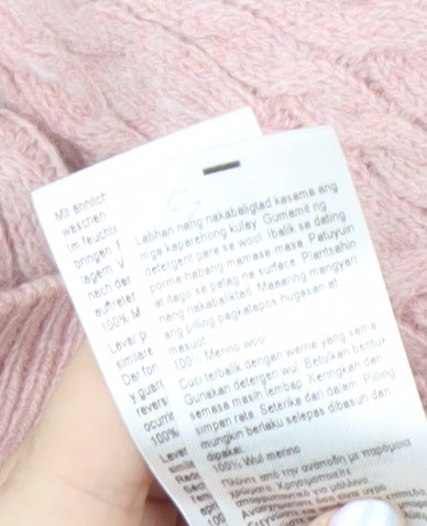 Jack Wills Women's Pink Cable-Knit Merino Wool Jumper Size 8