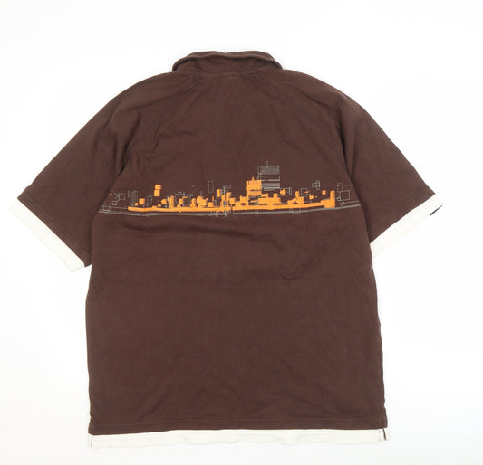 Bench Men's XL Brown Graphic Print Polo Shirt