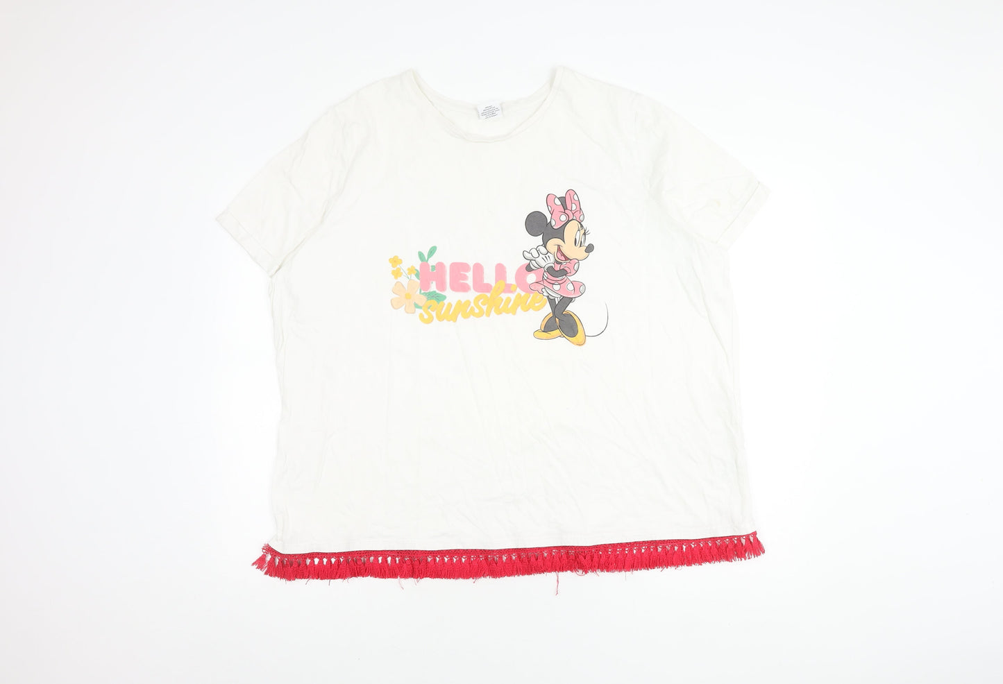Disney Women White T-Shirt with Fringe - Size 26