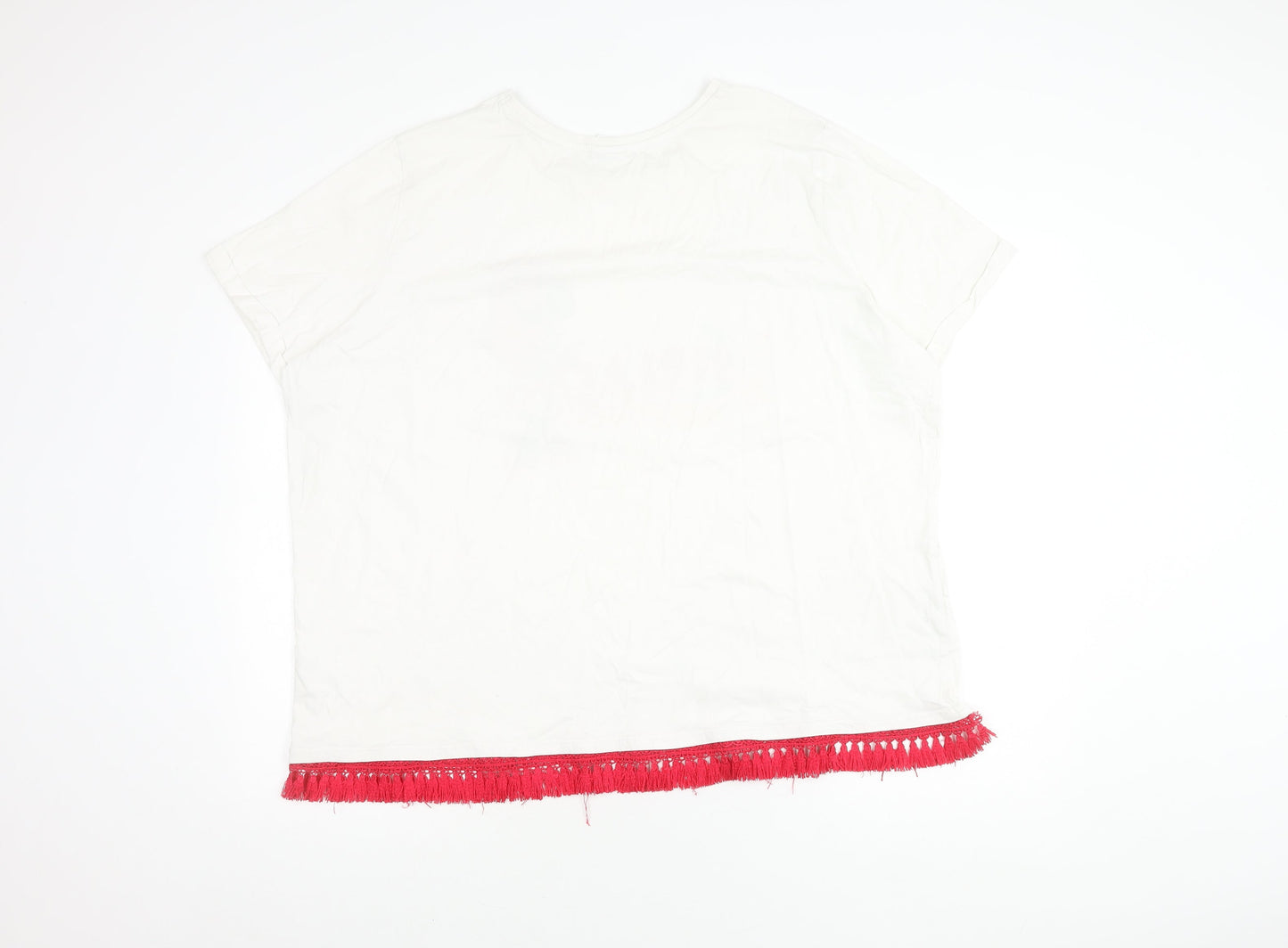 Disney Women White T-Shirt with Fringe - Size 26
