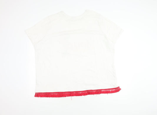 Disney Women White T-Shirt with Fringe - Size 26