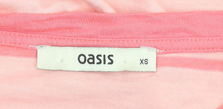 Brand and care label for Oasis Women's Pink Striped Sleeveless Top XS
