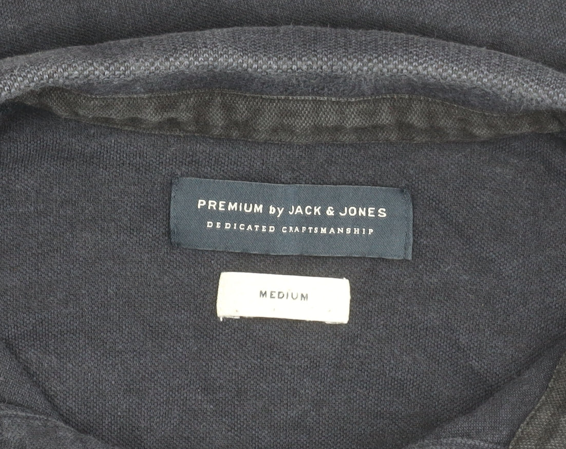 Jack & Jones Men's Black Cotton Polo, Medium Size