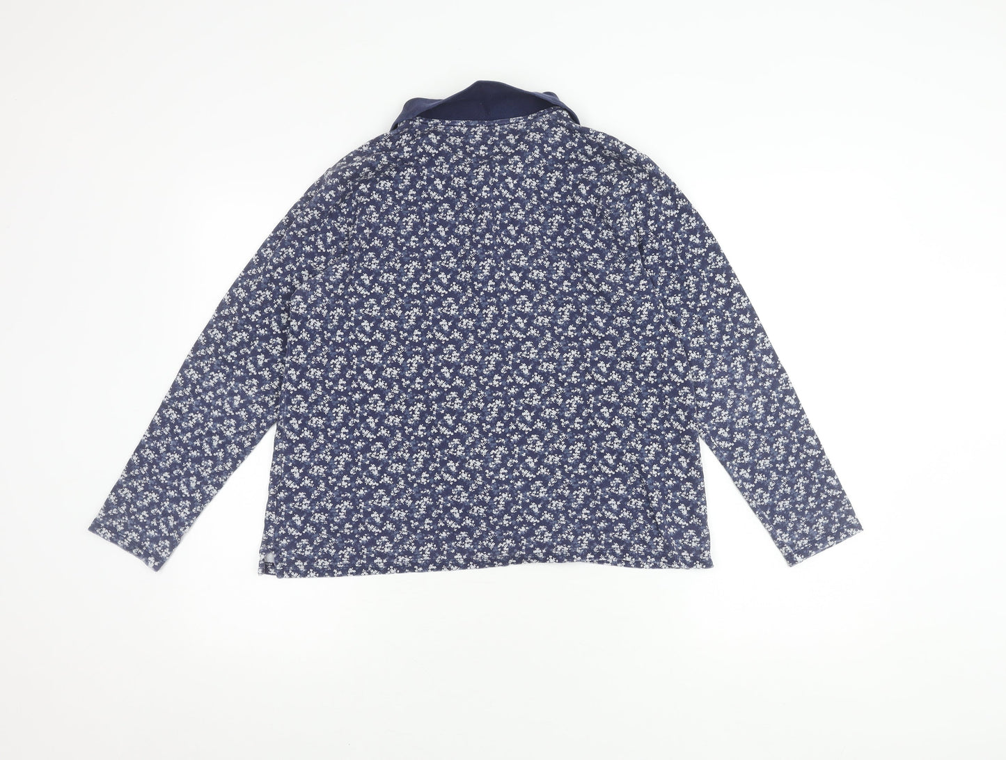 Lands' End Women's Blue Floral Polo Shirt, M, Long Sleeve