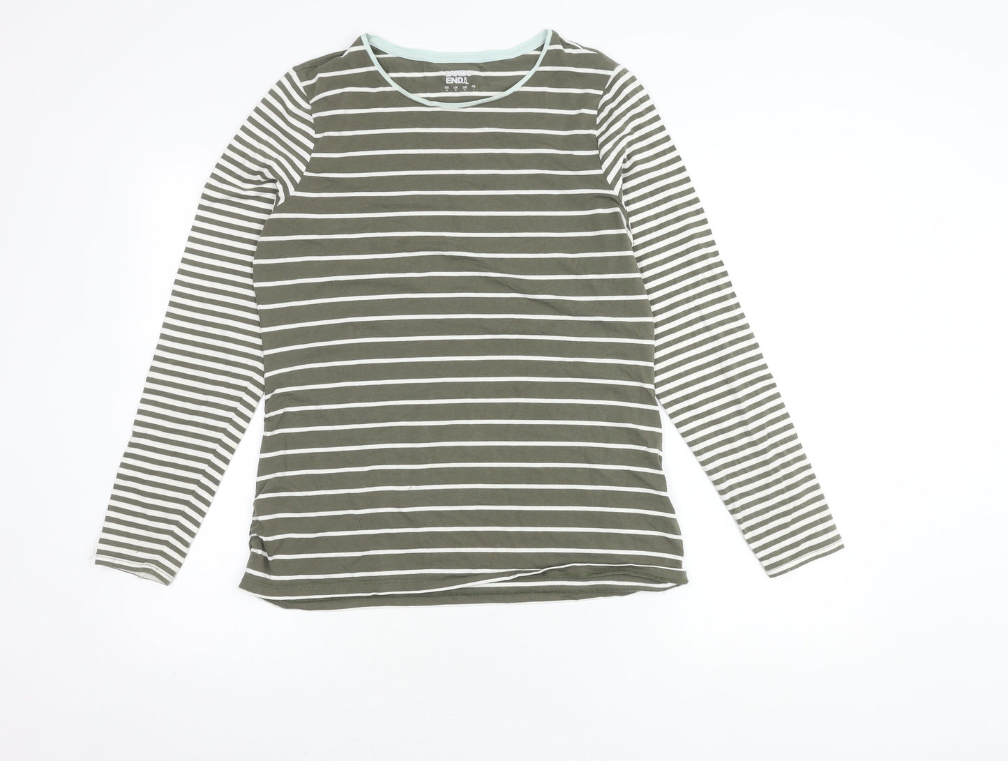 Lands' End Women's Green Striped Long Sleeve T-Shirt