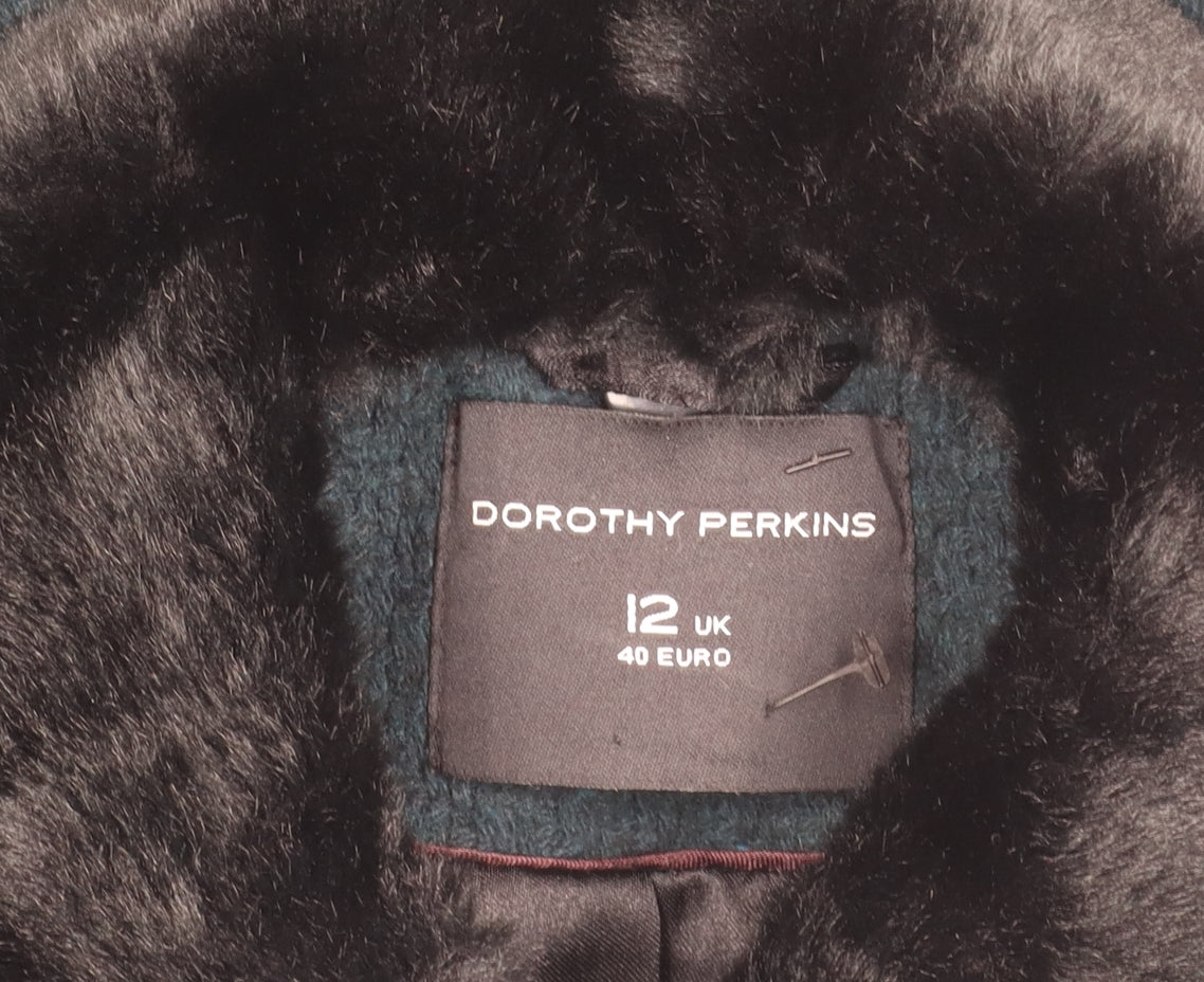 Dorothy Perkins Women's Black Coat Size 12 with Fur Trim