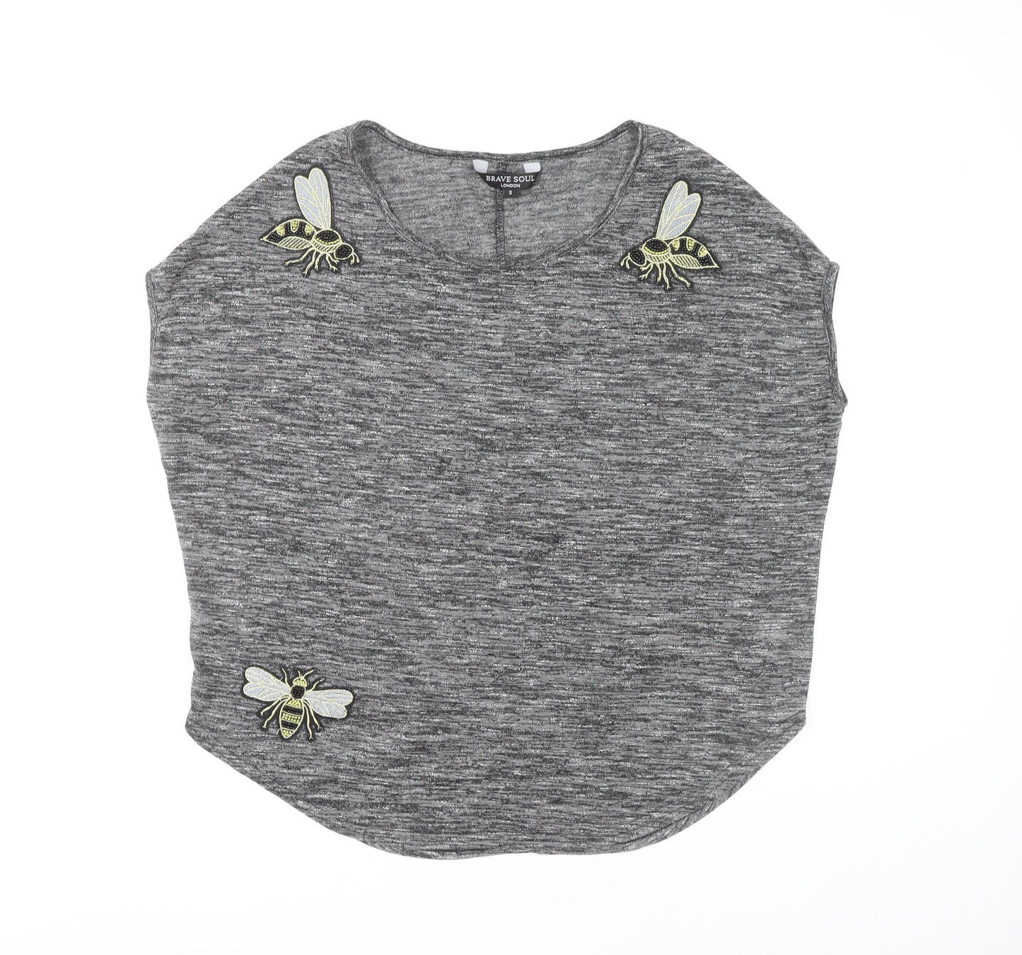 Brave Soul Women's Grey Embroidered T-Shirt, Size S