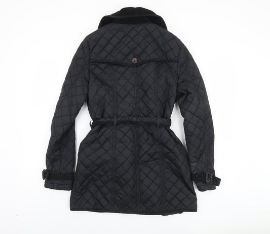 Next Women's Black Quilted Coat Size 10 Belted