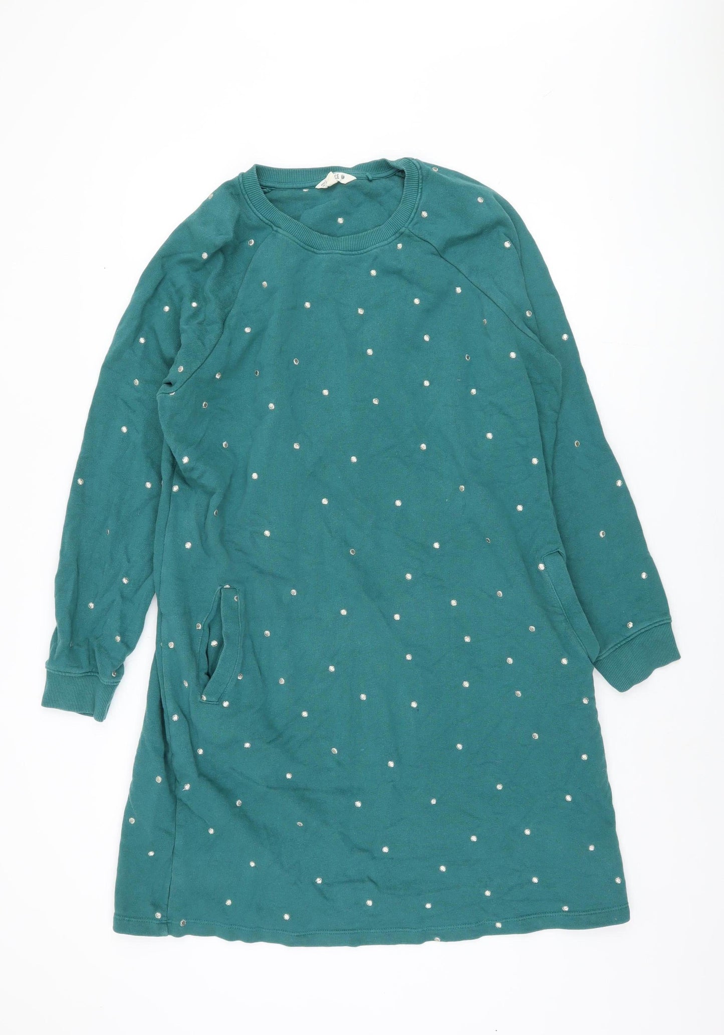 Fat Face Women's Green Long Sleeve Polka Dot Dress