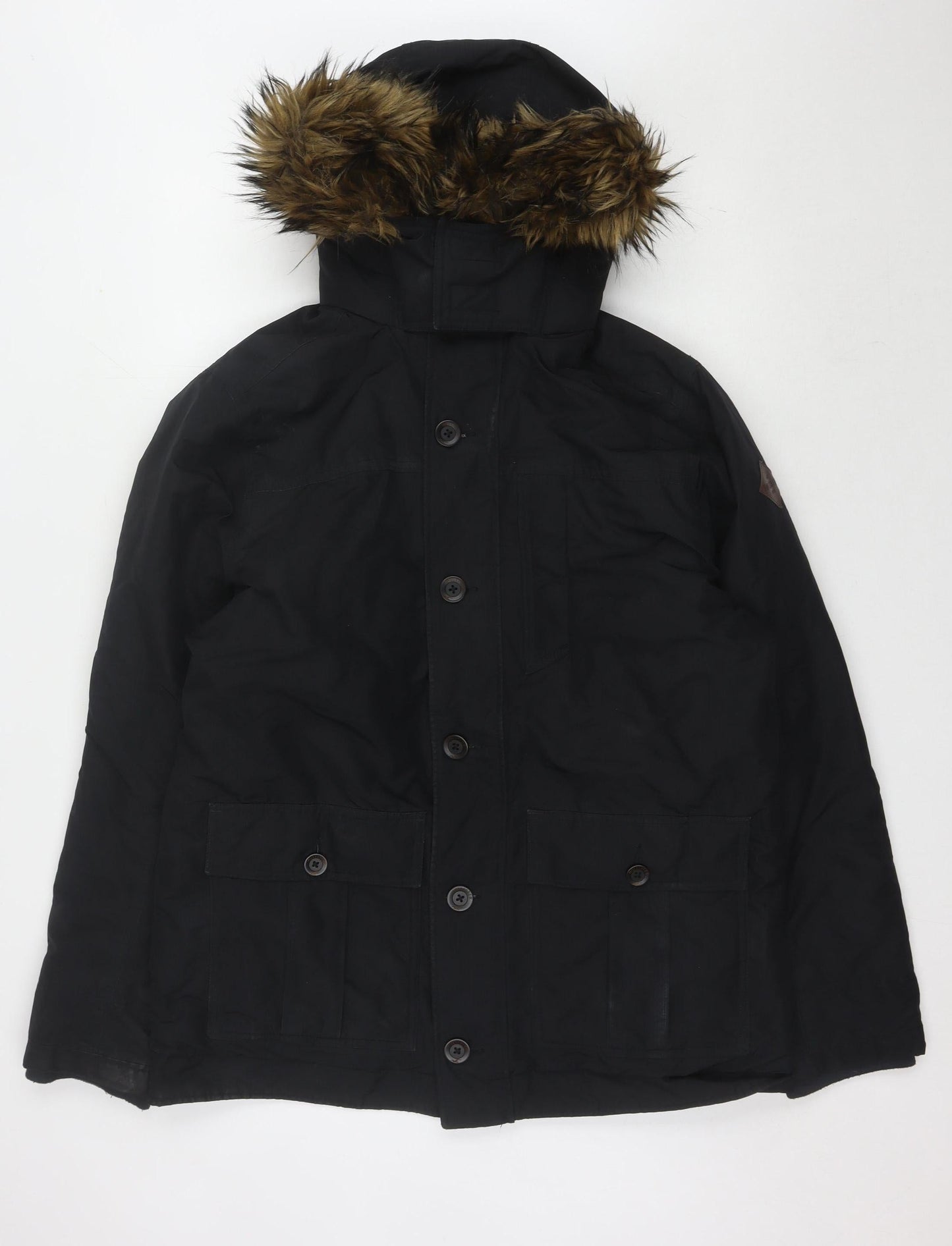 Hollister Men's Black Hooded Parka Coat Size L