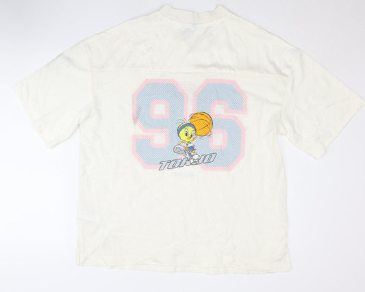 H&M White Anime Sports Jersey T-Shirt M