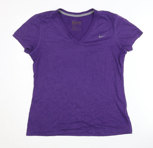 Nike Women's Purple V-Neck T-Shirt, Size S, Moisture Wicking