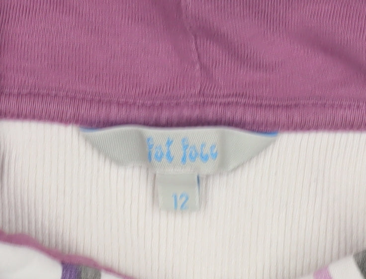 Fat Face Women's White/Purple Striped Hoodie, Size 12