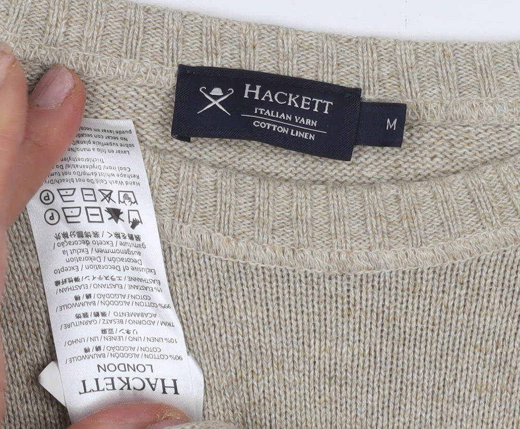 Hackett Men's Beige Pullover Jumper, M, Cotton Linen