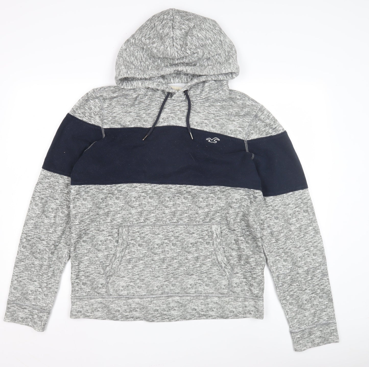 Hollister Men's Grey Pullover Hoodie L - Logo Accent