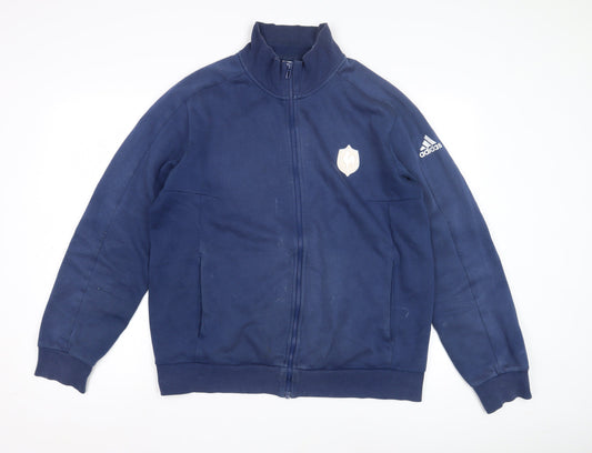 Additional front view of adidas Men's Blue L Basic Jacket, size L, Casual Zip