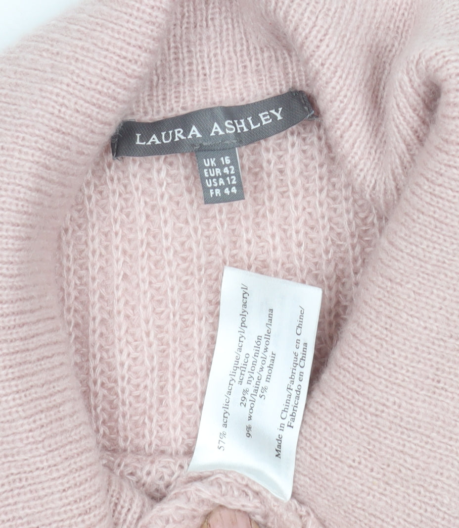 Laura Ashley Women's Pink Cowl Neck Jumper Size 16