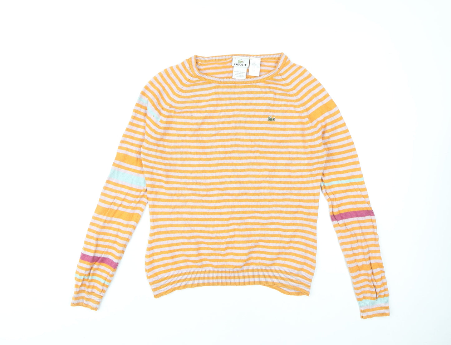 Lacoste Women's Multicoloured Striped Pullover Jumper Size 14