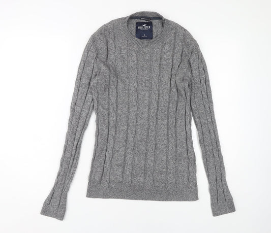 Hollister Men's Grey Cable-Knit Pullover Jumper S