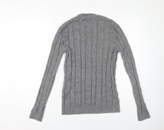 Hollister Men's Grey Cable-Knit Pullover Jumper S