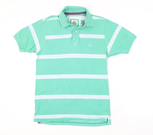 Crew Clothing Men's Green Striped Polo Shirt S