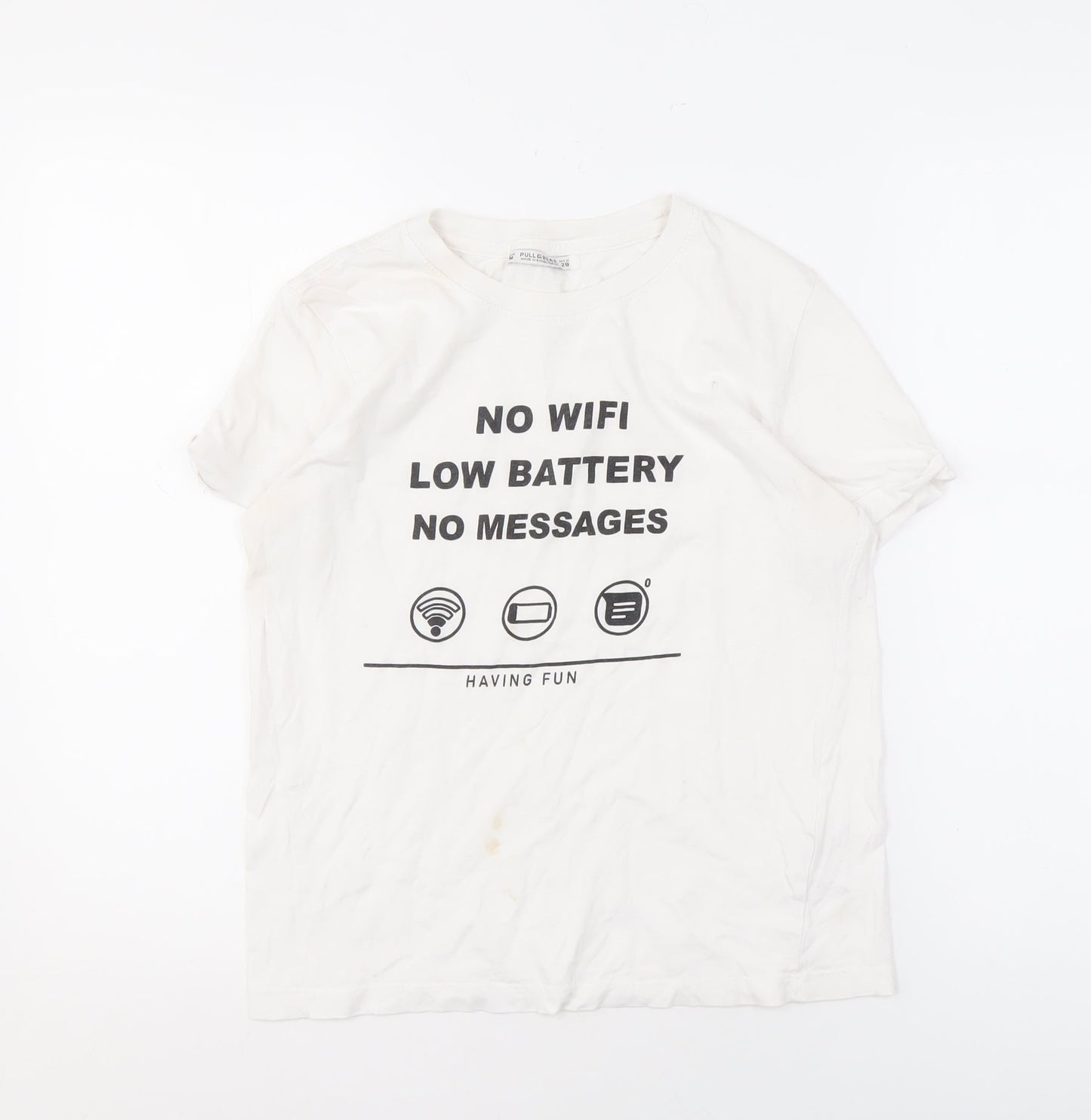 Pull & Bear White T-Shirt - Unisex, Size 12, Casual Funny Tee