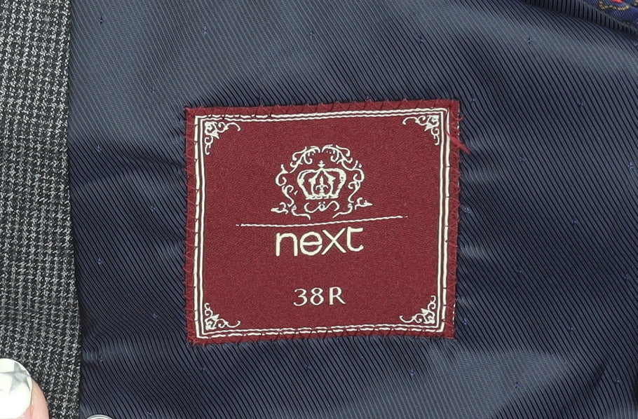 Brand and care label for Next Men's Grey Blazer Jacket, size 38R, Formal Wear