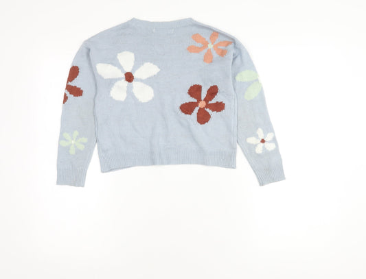 Chloe + Cyrus Girls Blue Floral Pullover Jumper M