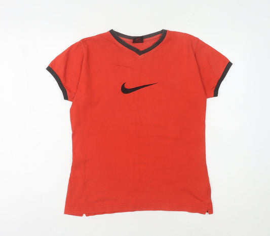 Nike Women's Red Ringer T-Shirt, S, Cotton, Casual
