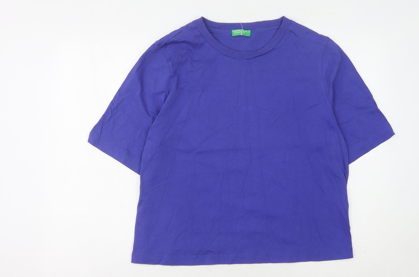 Benetton Women's Blue XL Basic Cotton T-Shirt