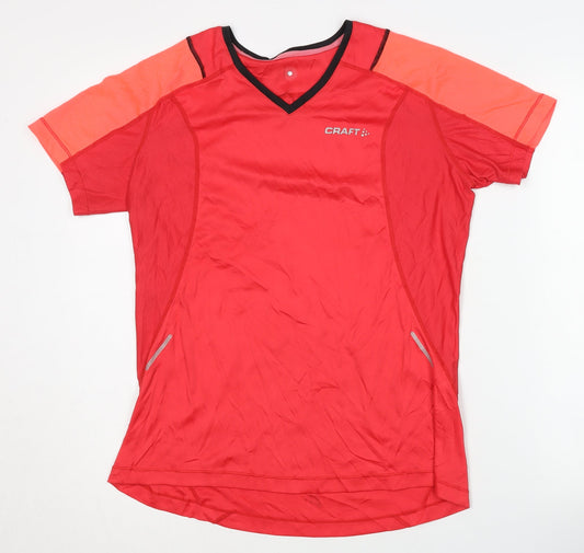 Craft Women's Red V-Neck T-Shirt L Running