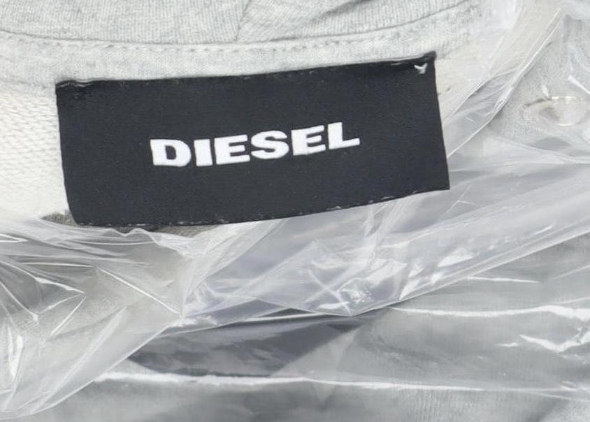 Diesel Men's Grey Full Zip Hoodie with Logo, Size M
