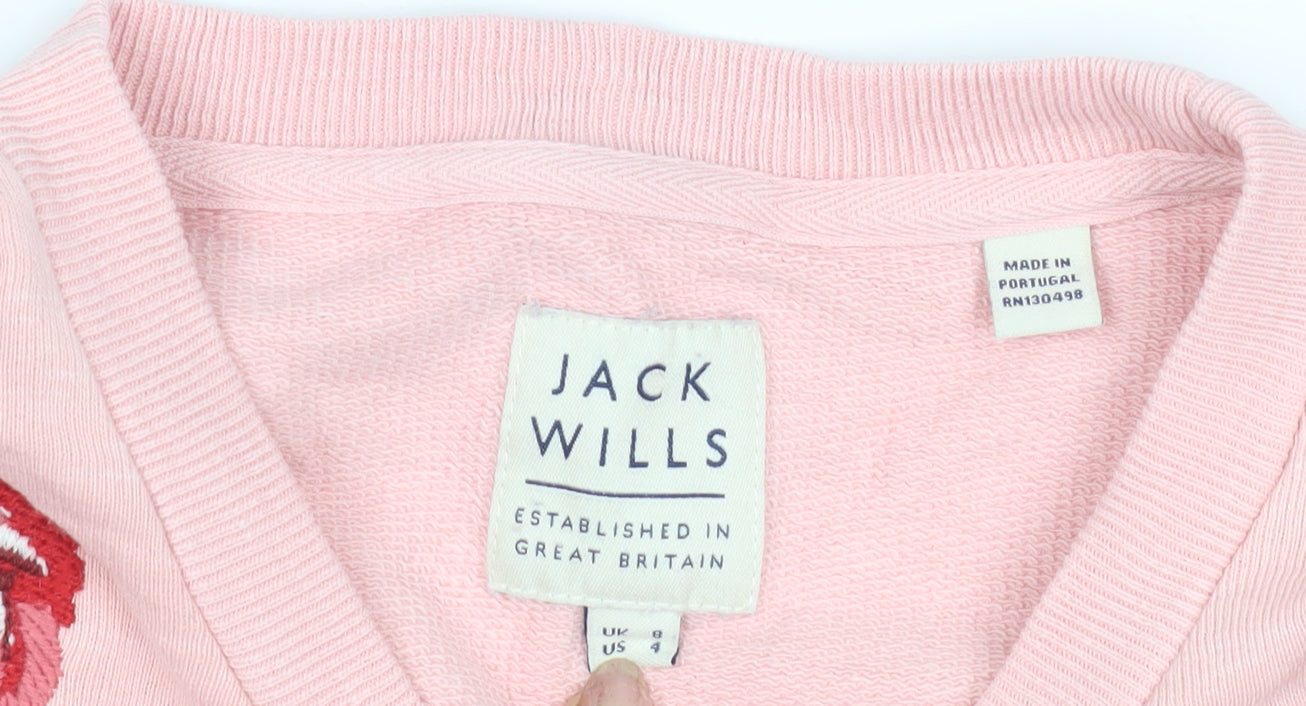 Jack Wills Pink Floral Embroidered Sweatshirt Size 8