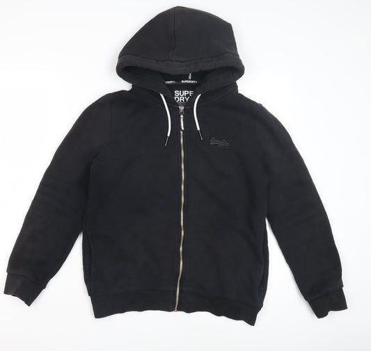 Superdry Black Womens Hoodie S Full Zip Cotton Polyester